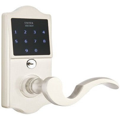 Emtek EMTouch Classic Electronic Touchscreen Keypad Leverset with Cortina Lever in Satin Nickel finish