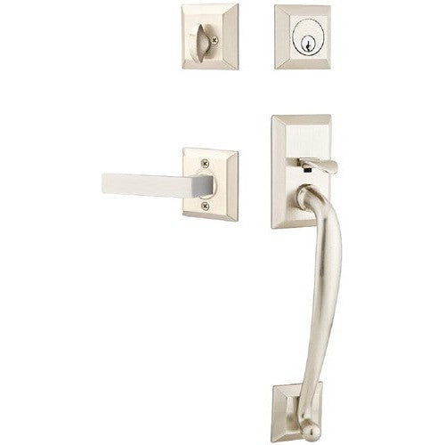 Emtek Franklin Tubular Entrance Handleset With Dumont Lever in Satin Nickel finish