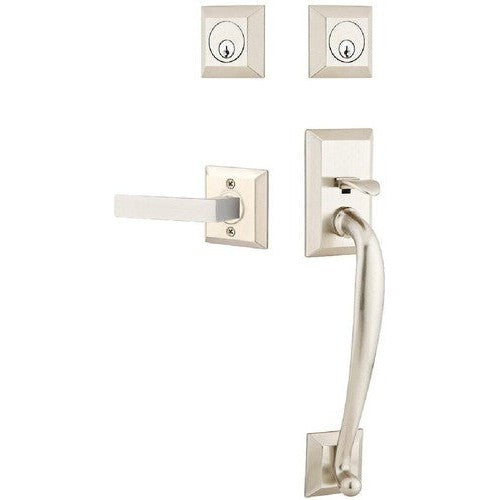 Emtek Franklin Tubular Entrance Handleset With Dumont Lever in Satin Nickel finish