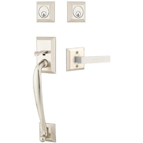 Emtek Franklin Tubular Entrance Handleset With Dumont Lever in Satin Nickel finish