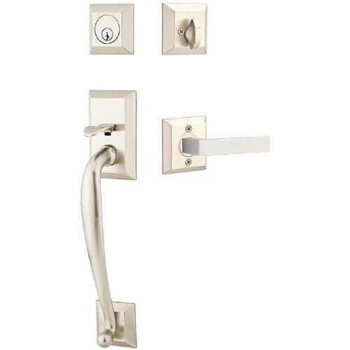 Emtek Franklin Tubular Entrance Handleset With Dumont Lever in Satin Nickel finish