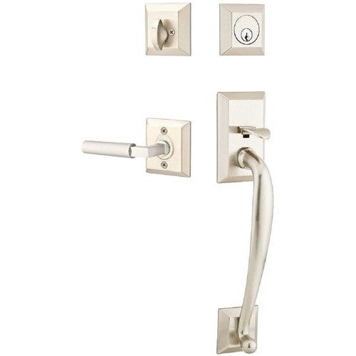 Emtek Franklin Tubular Entrance Handleset With Hercules Lever in Satin Nickel finish