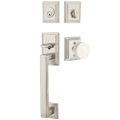 Emtek Hamden Tubular Entrance Handleset With Bern Knob in Satin Nickel finish