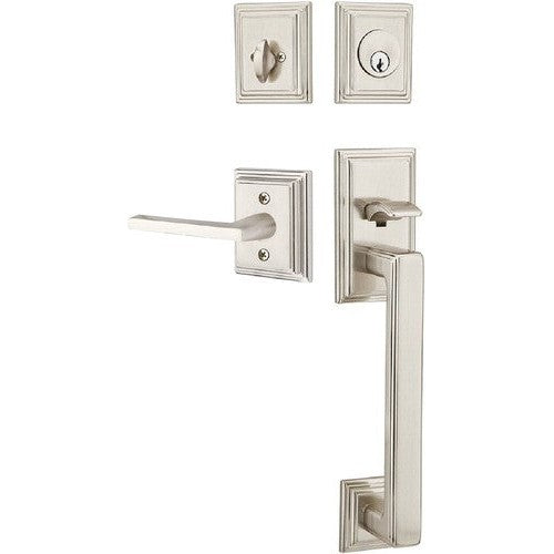 Emtek Hamden Tubular Entrance Handleset With Helios Lever in Satin Nickel finish