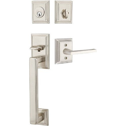 Emtek Hamden Tubular Entrance Handleset With Helios Lever in Satin Nickel finish