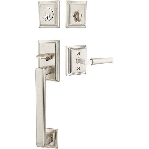 Emtek Hamden Tubular Entrance Handleset With Hercules Lever in Satin Nickel finish