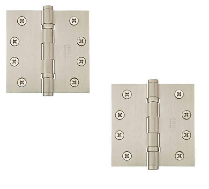 Emtek Heavy Duty Steel Ball Bearing Hinge, 4.5" x 4.5" with Square Corners in Satin Nickel finish