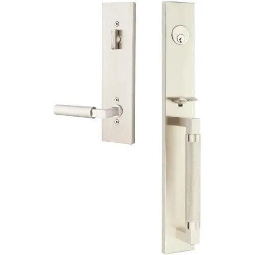 Emtek Hercules Knurled Full Length Tubular Entry Set with Hercules Lever in Satin Nickel finish