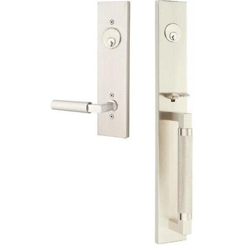 Emtek Hercules Knurled Full Length Tubular Entry Set with Hercules Lever in Satin Nickel finish