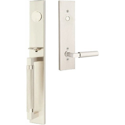 Emtek Hercules Knurled Full Length Tubular Entry Set with Hercules Lever in Satin Nickel finish