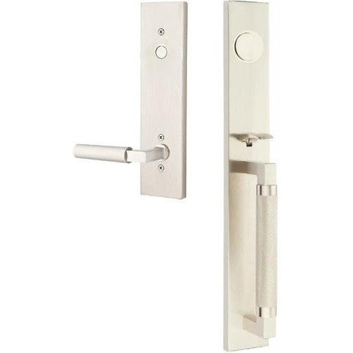 Emtek Hercules Knurled Full Length Tubular Entry Set with Hercules Lever in Satin Nickel finish