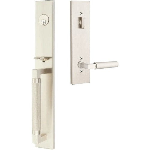 Emtek Hercules Knurled Full Length Tubular Entry Set with Hercules Lever in Satin Nickel finish