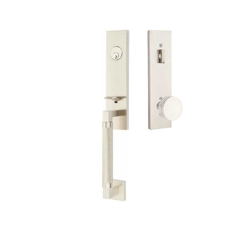 Emtek Hercules Knurled Monolithic Tubular Entry Set with Bern Knob in Satin Nickel finish