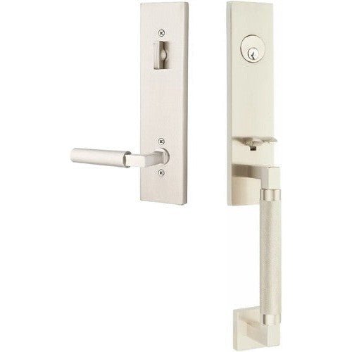 Emtek Hercules Knurled Monolithic Tubular Entry Set with Hercules Lever in Satin Nickel finish