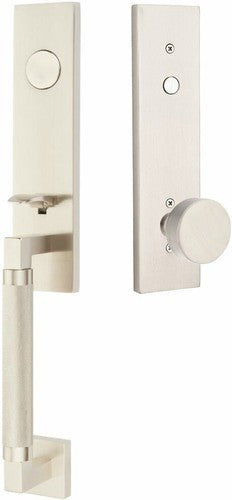 Emtek Hercules Knurled Monolithic Tubular Entry Set with Round Knob in Satin Nickel finish