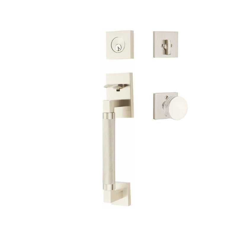 Emtek Hercules Knurled Sectional Tubular Entry Set with Bern Knob in Satin Nickel finish