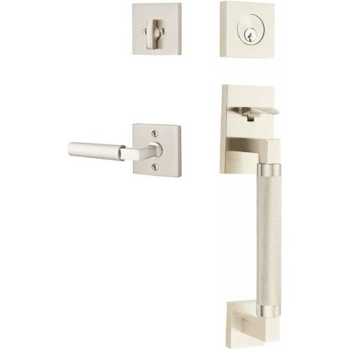 Emtek Hercules Knurled Sectional Tubular Entry Set with Hercules Lever in Satin Nickel finish