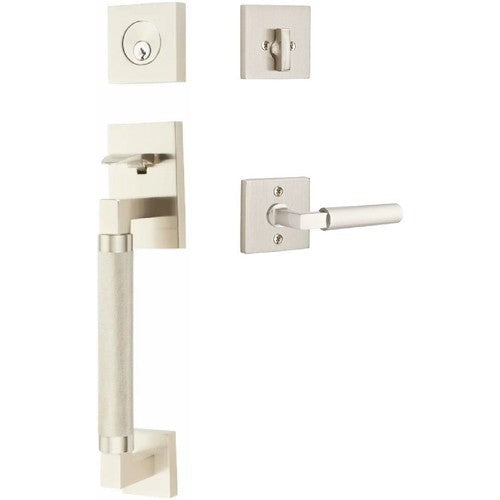 Emtek Hercules Knurled Sectional Tubular Entry Set with Hercules Lever in Satin Nickel finish