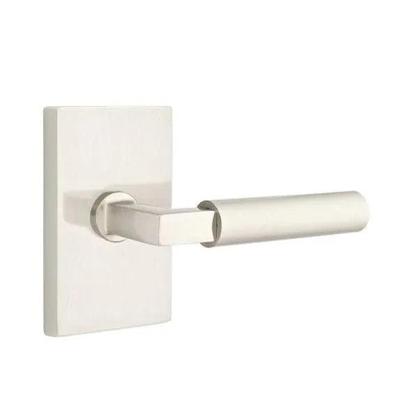 Emtek Hercules Lever with Modern Rectangular Rosette in Satin Nickel finish