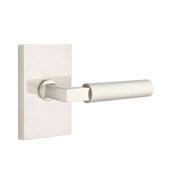 Emtek Hercules Lever with Modern Rectangular Rosette in Satin Nickel finish