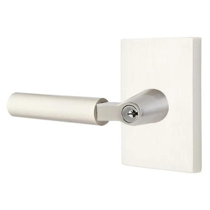 Emtek Hercules Lever with Modern Rectangular Rosette in Satin Nickel finish