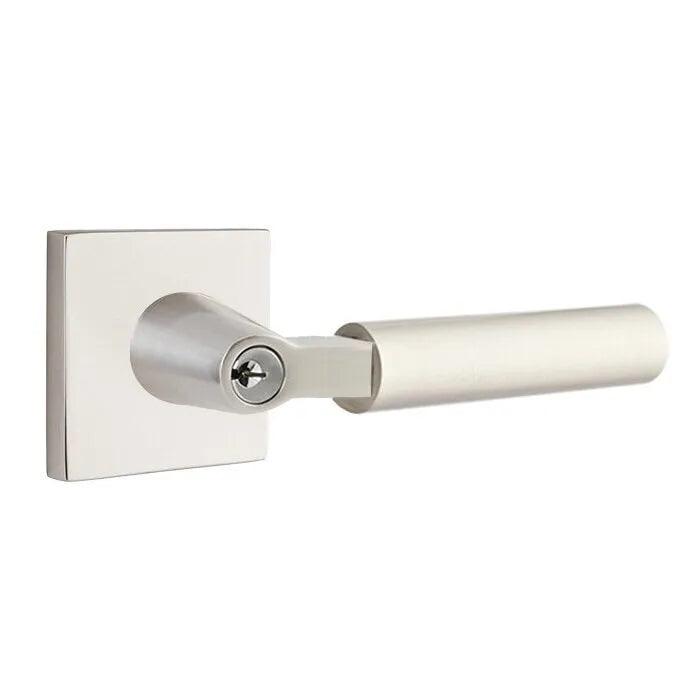 The Emtek Hercules Lever With Square Rosette in Satin Nickel finish