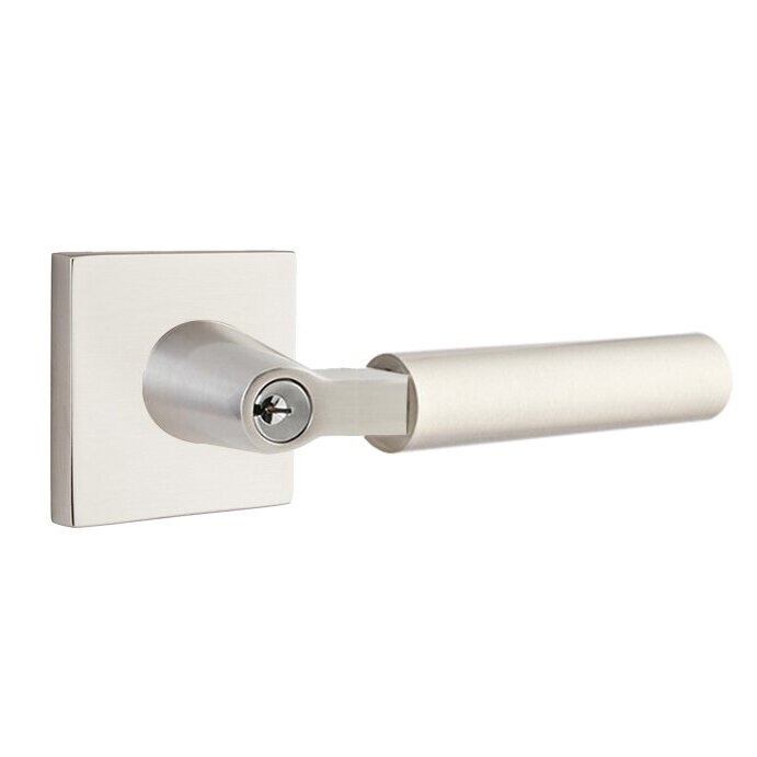 The Emtek Hercules Lever With Square Rosette in Satin Nickel finish