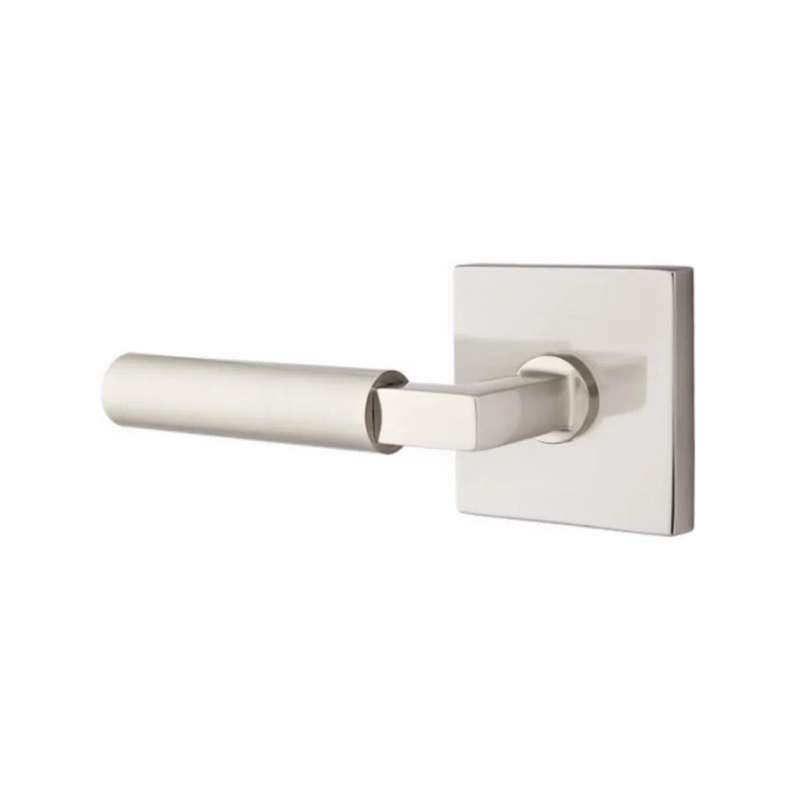 The Emtek Hercules Lever With Square Rosette in Satin Nickel finish