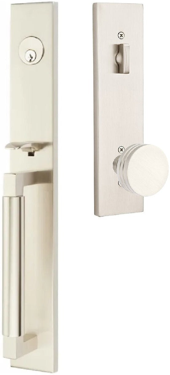 Emtek Hercules Smooth Full Length Tubular Entry Set with Bern Knob in Satin Nickel finish