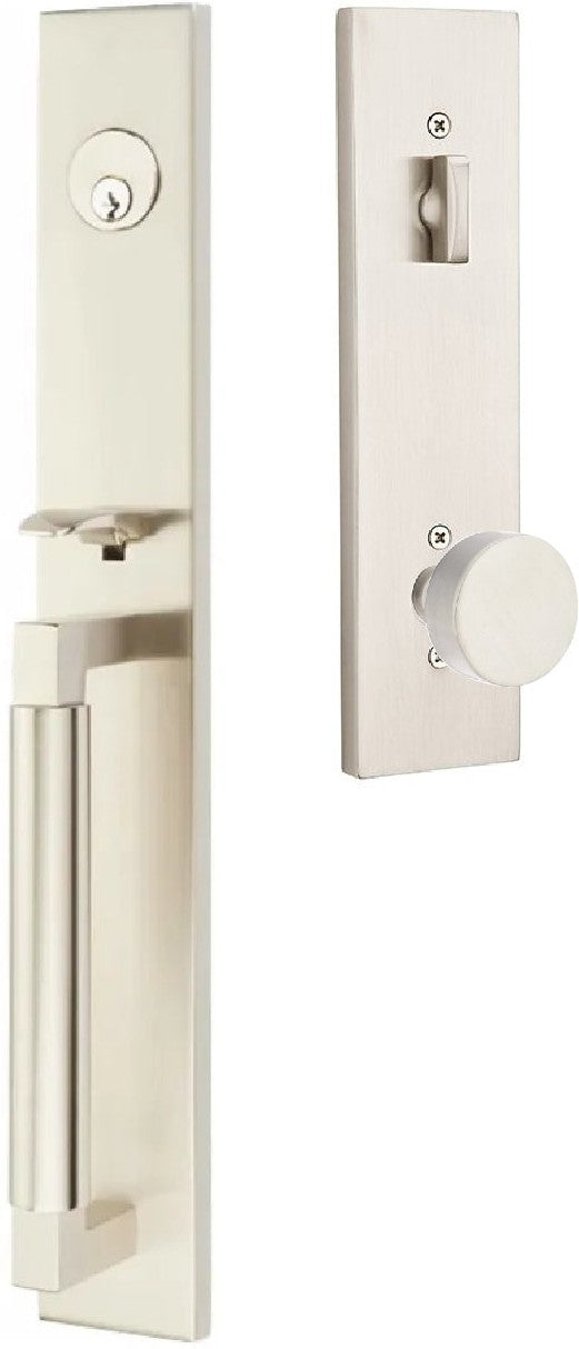 Emtek Hercules Smooth Full Length Tubular Entry Set with Round Knob in Satin Nickel finish