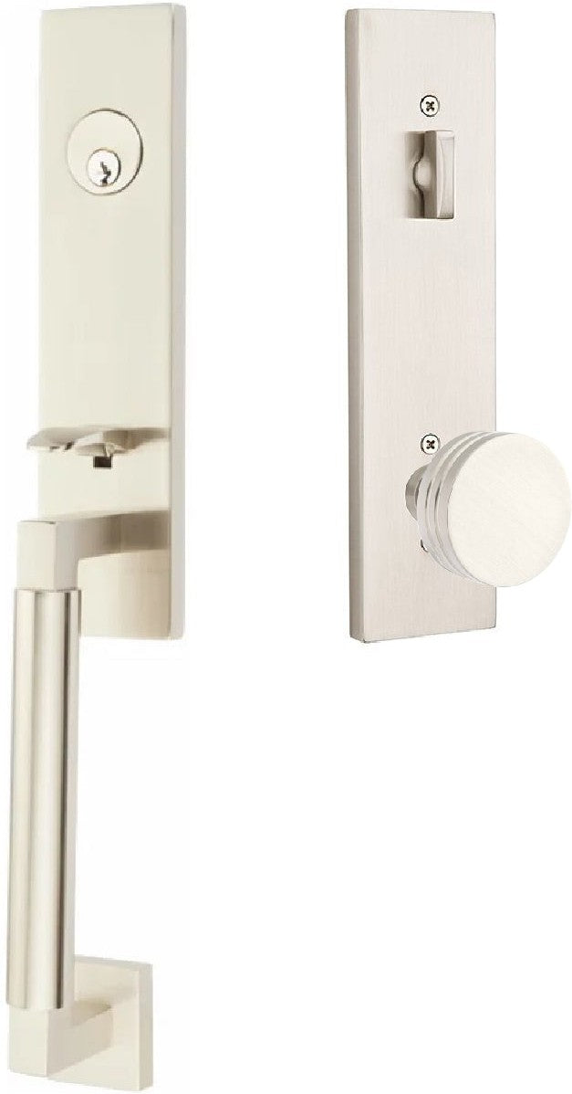 Emtek Hercules Smooth Monolithic Tubular Entry Set with Bern Knob in Satin Nickel finish