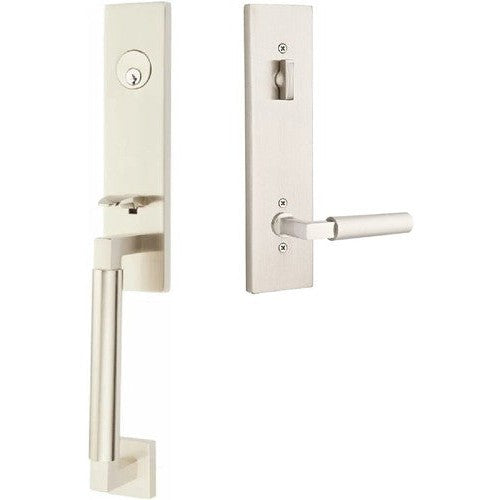 Emtek Hercules Smooth Monolithic Tubular Entry Set with Hercules Lever in Satin Nickel finish