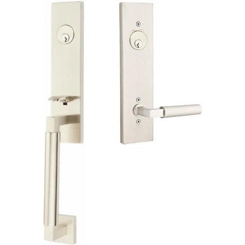 Emtek Hercules Smooth Monolithic Tubular Entry Set with Hercules Lever in Satin Nickel finish