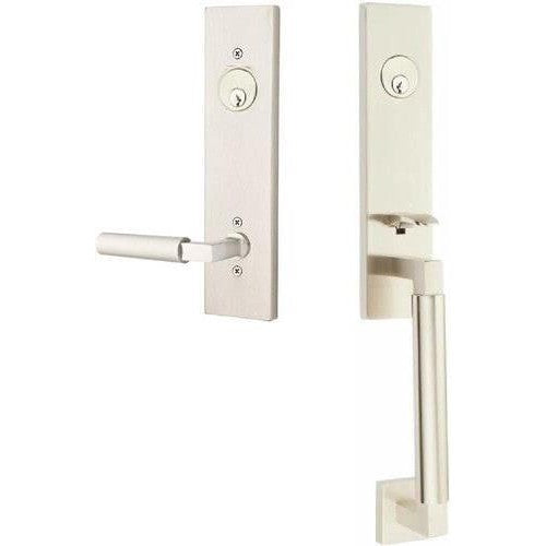 Emtek Hercules Smooth Monolithic Tubular Entry Set with Hercules Lever in Satin Nickel finish