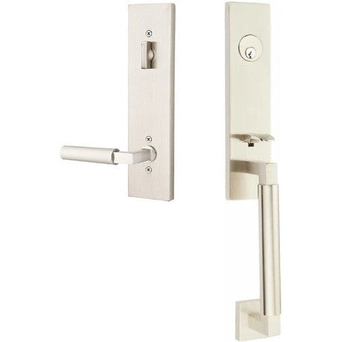 Emtek Hercules Smooth Monolithic Tubular Entry Set with Hercules Lever in Satin Nickel finish