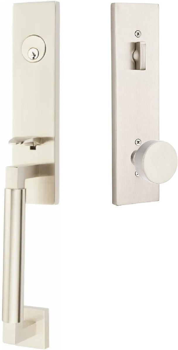 Emtek Hercules Smooth Monolithic Tubular Entry Set with Round Knob in Satin Nickel finish