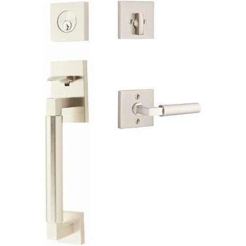 Emtek Hercules Smooth Sectional Tubular Entry Set with Hercules Lever in Satin Nickel finish