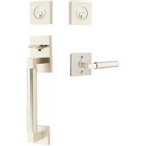 Emtek Hercules Smooth Sectional Tubular Entry Set with Hercules Lever in Satin Nickel finish