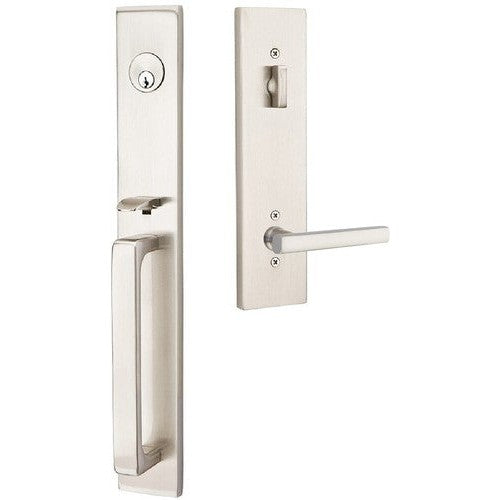 Emtek Lausanne Entrance Handleset With Freestone Lever in Satin Nickel finish