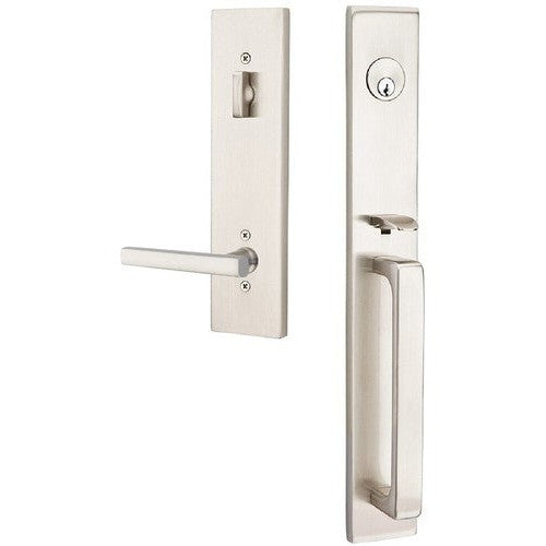 Emtek Lausanne Entrance Handleset With Freestone Lever in Satin Nickel finish