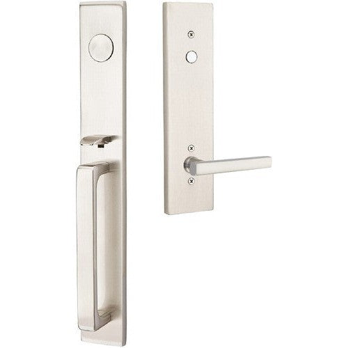 Emtek Lausanne Entrance Handleset With Freestone Lever in Satin Nickel finish