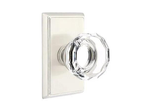 Emtek Lowell Crystal Knob with Rectangular Rosette in Satin Nickel finish
