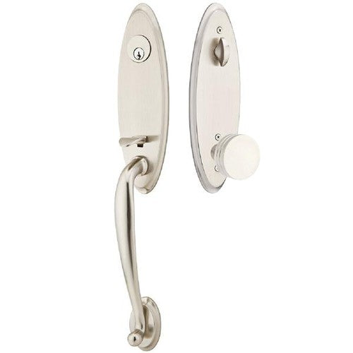 Emtek Marietta Tubular Entrance Handleset With Bern Knob in Satin Nickel finish