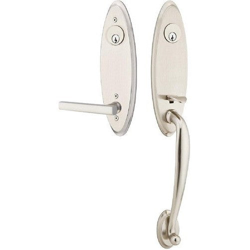 Emtek Marietta Tubular Entrance Handleset With Freestone Lever in Satin Nickel finish