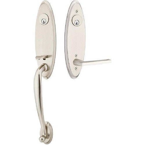 Emtek Marietta Tubular Entrance Handleset With Helios Lever in Satin Nickel finish