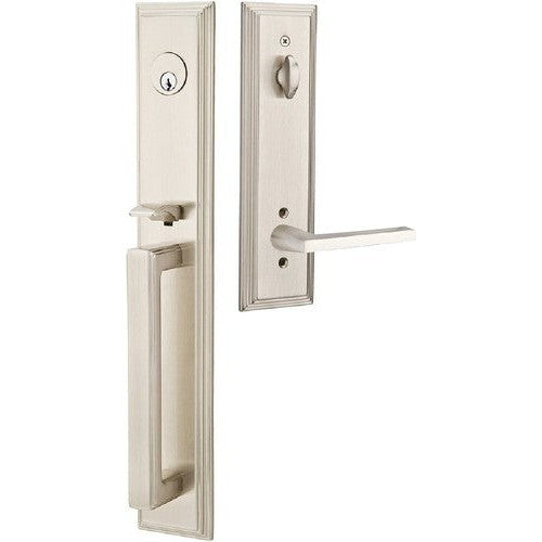 Emtek Melrose Tubular Entrance Handleset With Helios Lever in Satin Nickel finish