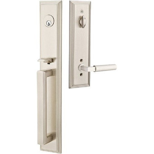 Emtek Melrose Tubular Entrance Handleset With Hercules Lever in Satin Nickel finish