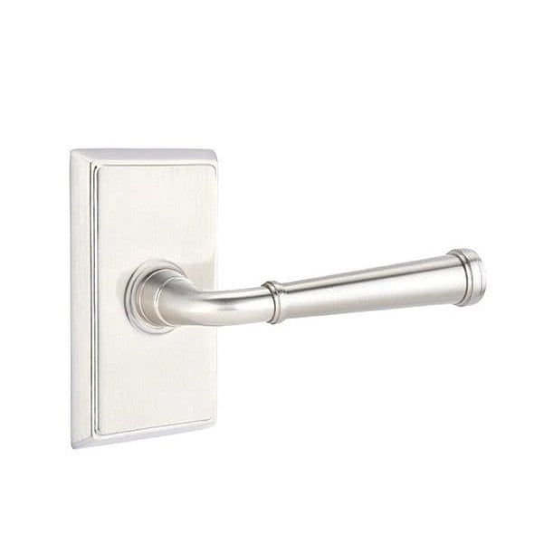 The Emtek Merrimack Lever With Rectangular Rosette in Satin Nickel finish