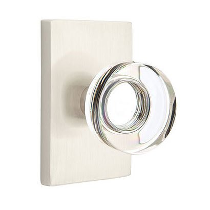 Emtek Modern Disc Crystal Knob with Modern Rectangular Rosette in Satin Nickel finish