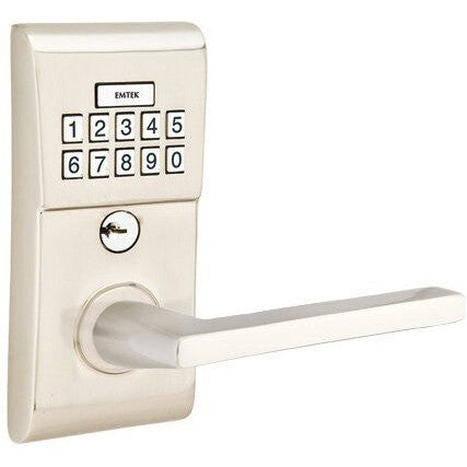 Emtek Modern Electronic Keypad Leverset with Helios Lever in Satin Nickel finish